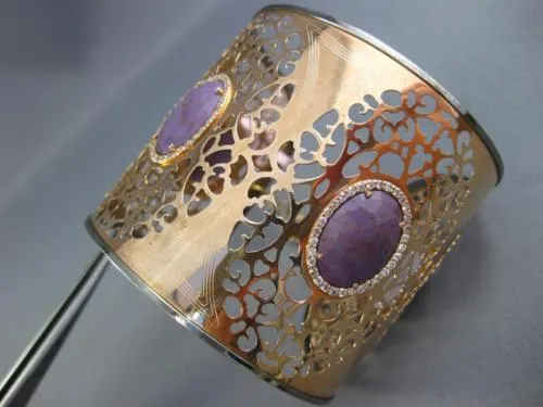 ESTATE EXTRA LARGE 13.86CT DIAMOND & AAA AGATE 14KT YELLOW GOLD BANGLE BRACELET