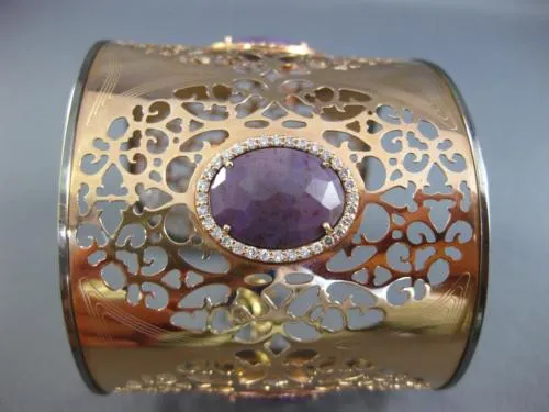 ESTATE EXTRA LARGE 13.86CT DIAMOND & AAA AGATE 14KT YELLOW GOLD BANGLE BRACELET