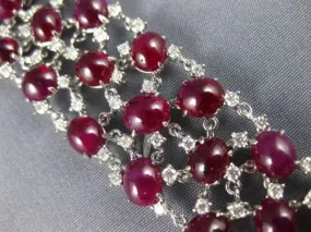 ESTATE LARGE 54.27CT DIAMOND & AAA CABOCHON RUBY 18KT WHITE GOLD TENNIS BRACELET