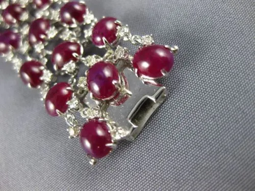 ESTATE LARGE 54.27CT DIAMOND & AAA CABOCHON RUBY 18KT WHITE GOLD TENNIS BRACELET