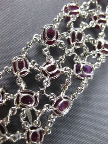 ESTATE LARGE 54.27CT DIAMOND & AAA CABOCHON RUBY 18KT WHITE GOLD TENNIS BRACELET