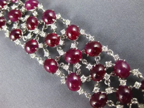 ESTATE LARGE 54.27CT DIAMOND & AAA CABOCHON RUBY 18KT WHITE GOLD TENNIS BRACELET