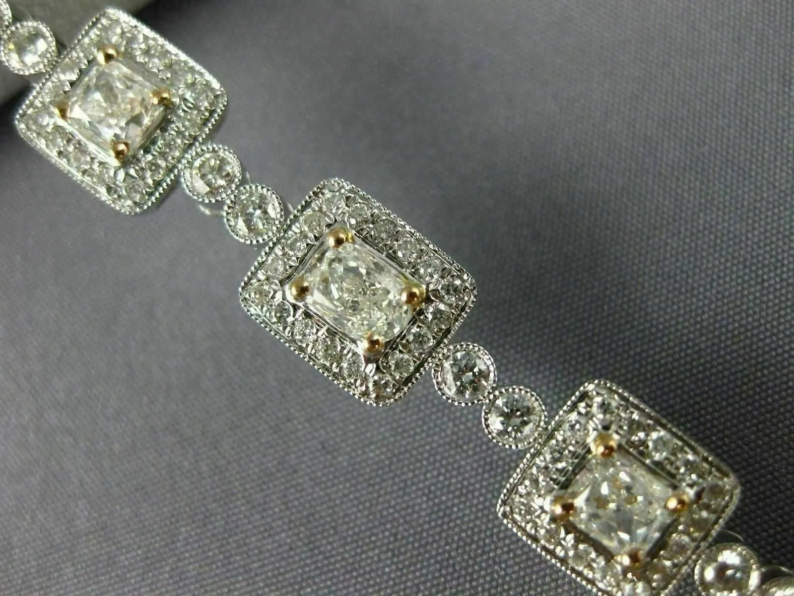 ESTATE WIDE 6.36CT WHITE & PINK DIAMOND 18KT WHITE GOLD FILIGREE TENNIS BRACELET