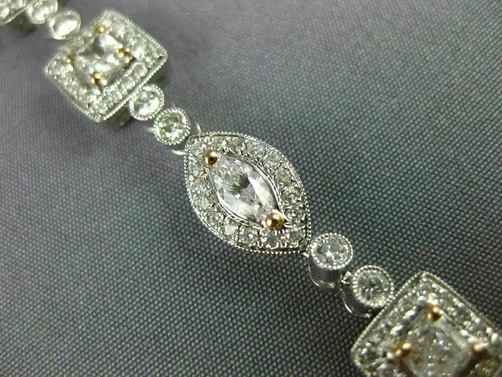 ESTATE WIDE 6.36CT WHITE & PINK DIAMOND 18KT WHITE GOLD FILIGREE TENNIS BRACELET