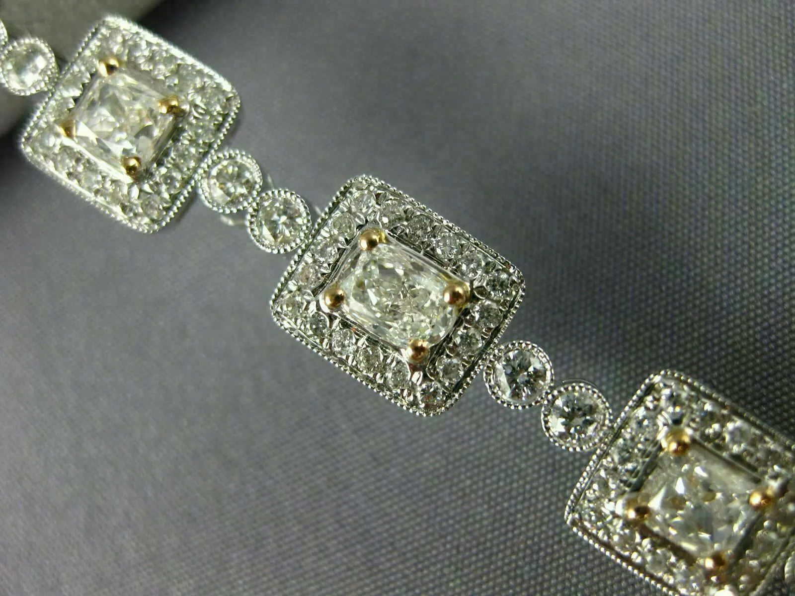 ESTATE WIDE 6.36CT WHITE & PINK DIAMOND 18KT WHITE GOLD FILIGREE TENNIS BRACELET