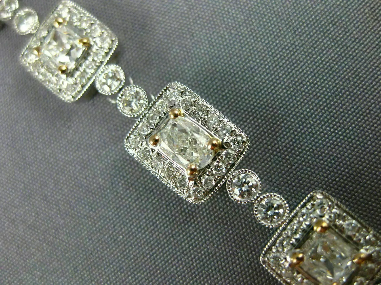 ESTATE WIDE 6.36CT WHITE & PINK DIAMOND 18KT WHITE GOLD FILIGREE TENNIS BRACELET