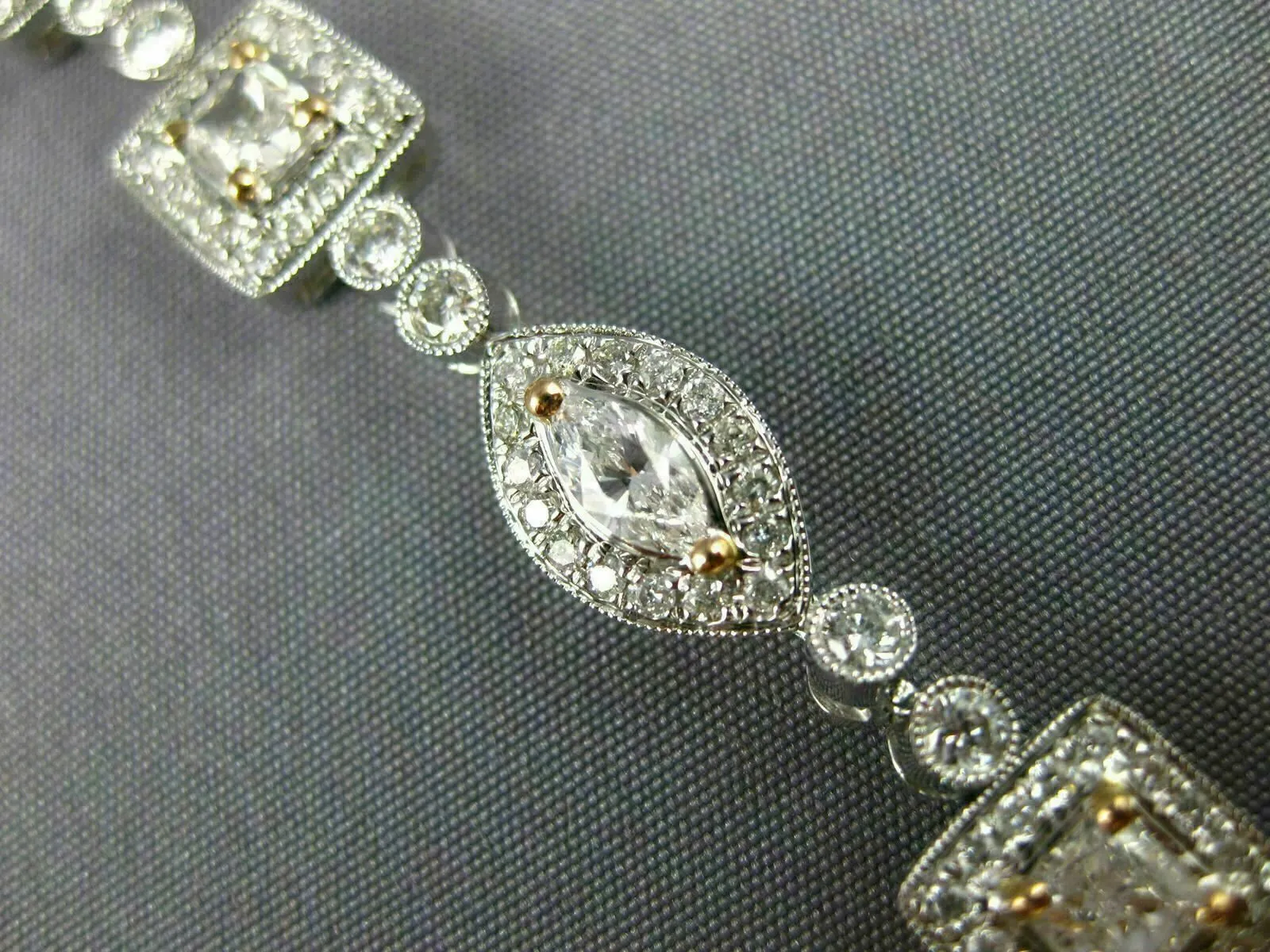 ESTATE WIDE 6.36CT WHITE & PINK DIAMOND 18KT WHITE GOLD FILIGREE TENNIS BRACELET