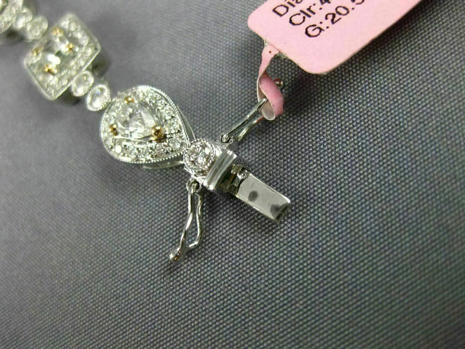 ESTATE WIDE 6.36CT WHITE & PINK DIAMOND 18KT WHITE GOLD FILIGREE TENNIS BRACELET