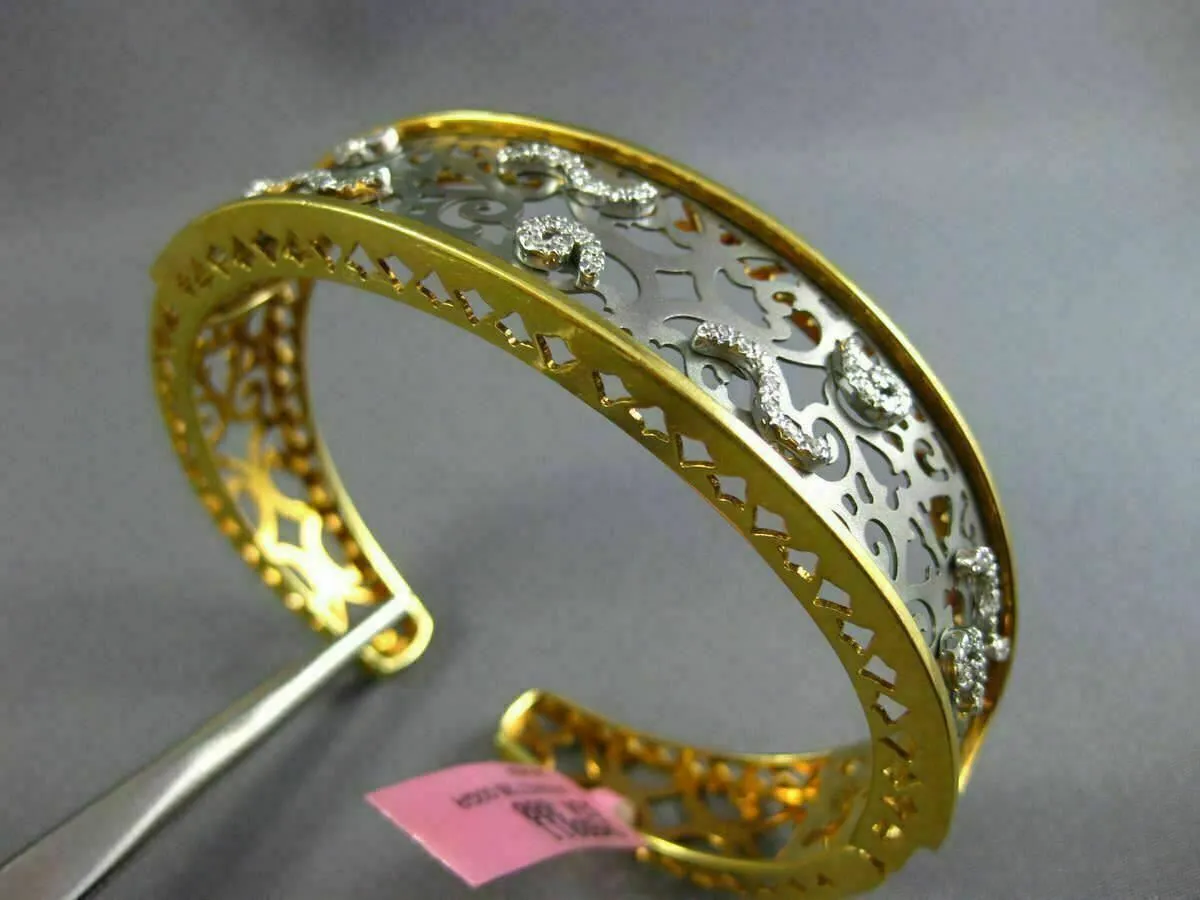 ESTATE WIDE .65CT DIAMOND 14KT TWO TONE GOLD OPEN FILIGREE WAVE BANGLE BRACELET