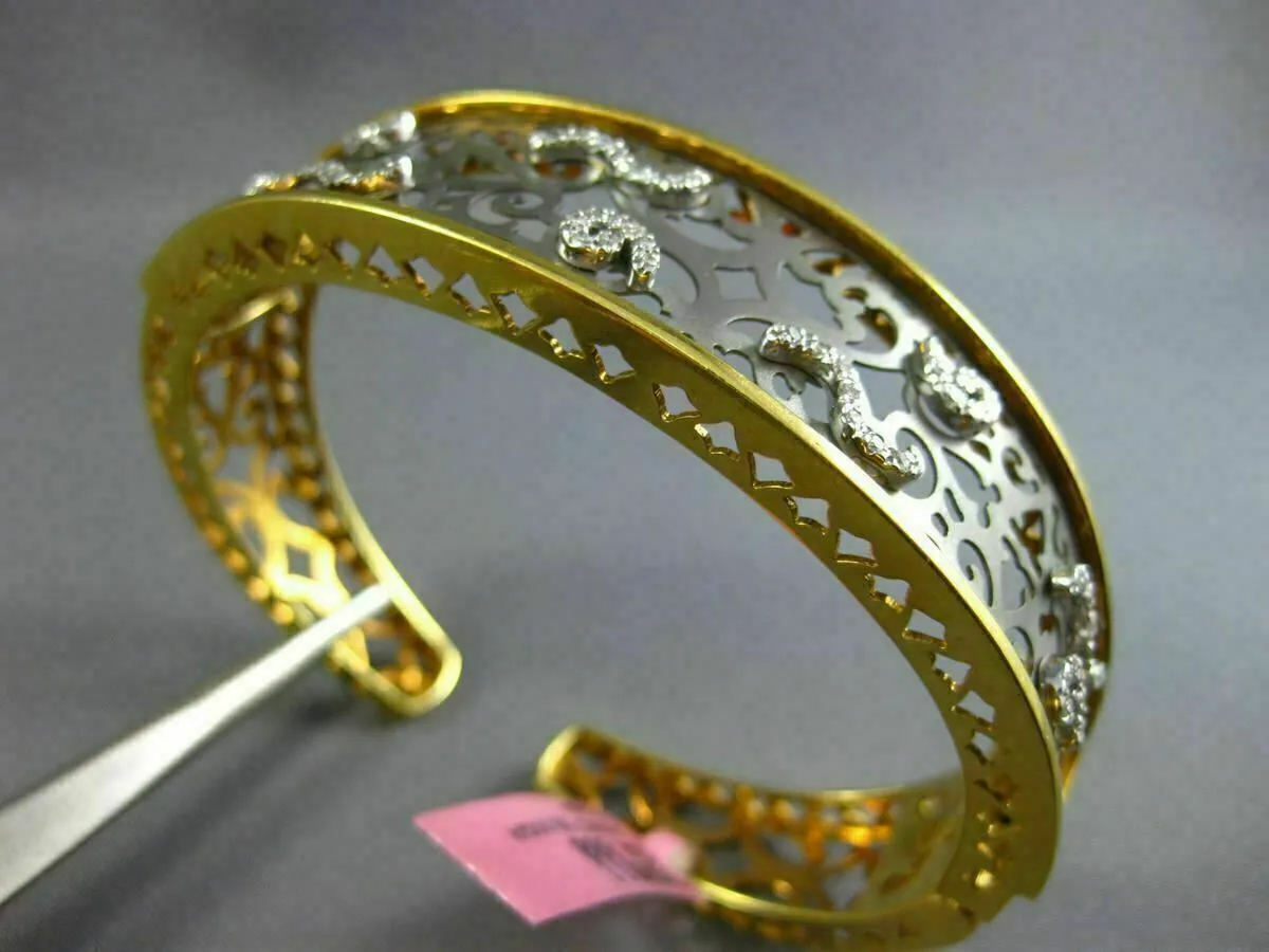 ESTATE WIDE .65CT DIAMOND 14KT TWO TONE GOLD OPEN FILIGREE WAVE BANGLE BRACELET