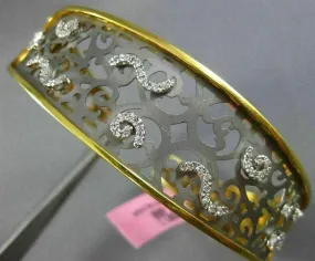 ESTATE WIDE .65CT DIAMOND 14KT TWO TONE GOLD OPEN FILIGREE WAVE BANGLE BRACELET