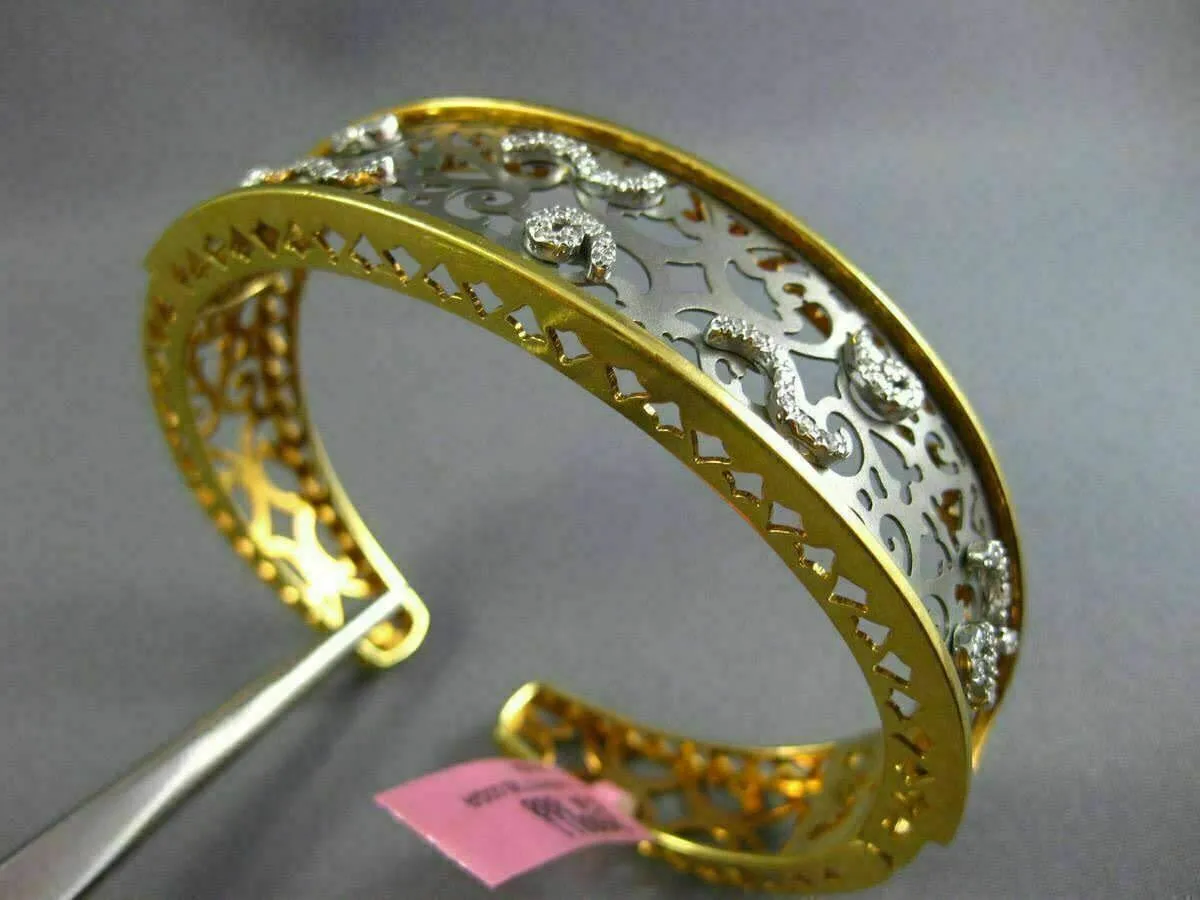 ESTATE WIDE .65CT DIAMOND 14KT TWO TONE GOLD OPEN FILIGREE WAVE BANGLE BRACELET