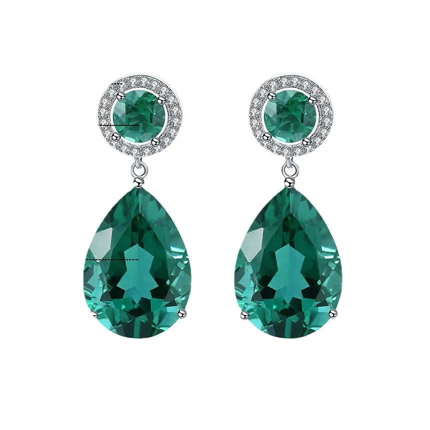 European Natural Pear Shape Silver Drop Earrings for Women