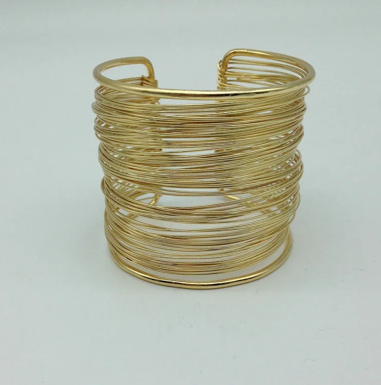 Exaggerated Metal Wire Woven Bracelet with Cross-border Charm