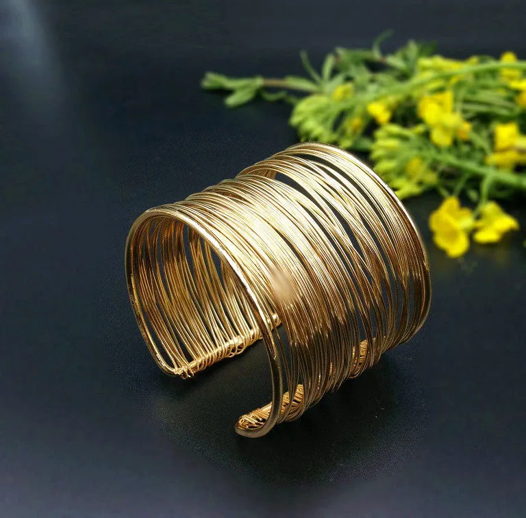 Exaggerated Metal Wire Woven Bracelet with Cross-border Charm