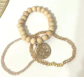 Filigree Circle wooden bead bracelet stack