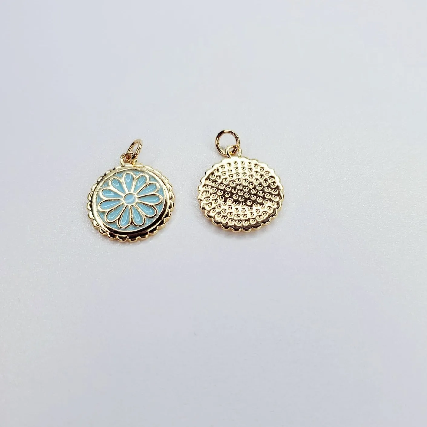 Gold Filled Enamel Flower Coin Charm