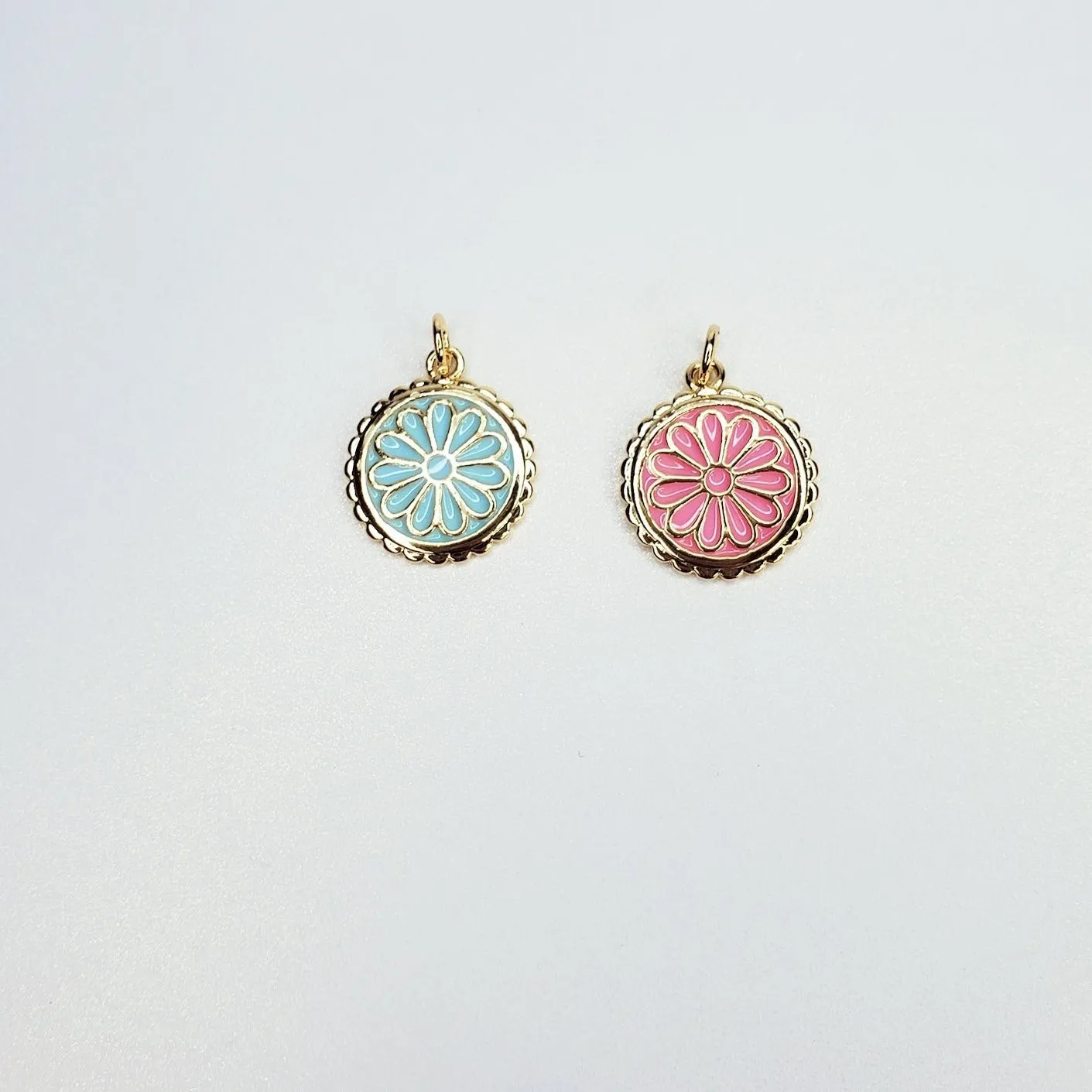 Gold Filled Enamel Flower Coin Charm