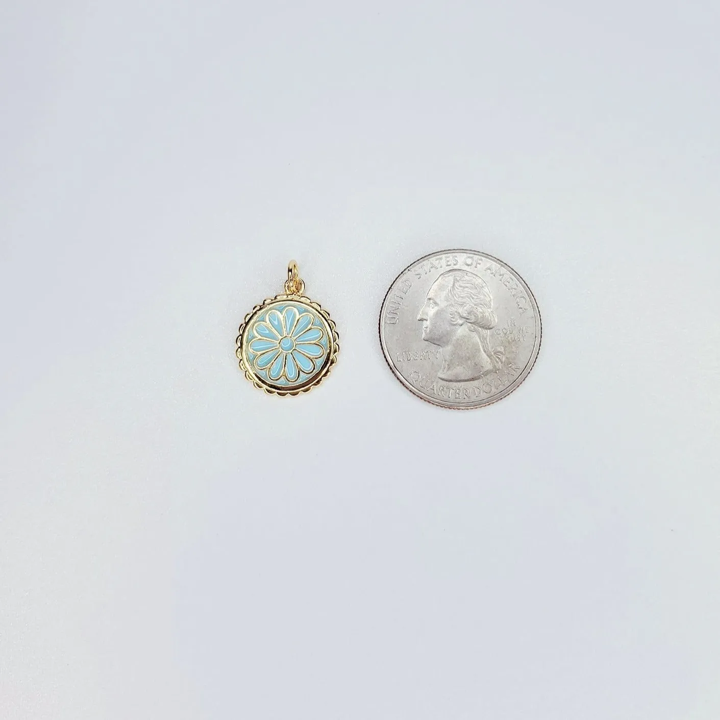 Gold Filled Enamel Flower Coin Charm