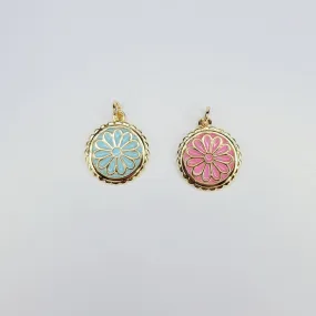 Gold Filled Enamel Flower Coin Charm