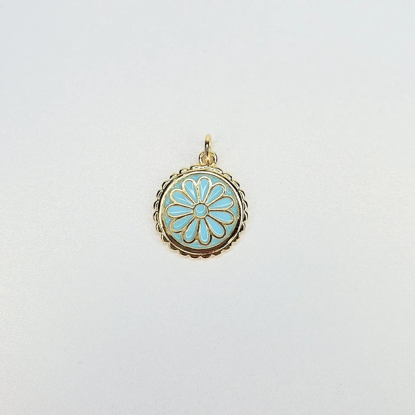 Gold Filled Enamel Flower Coin Charm