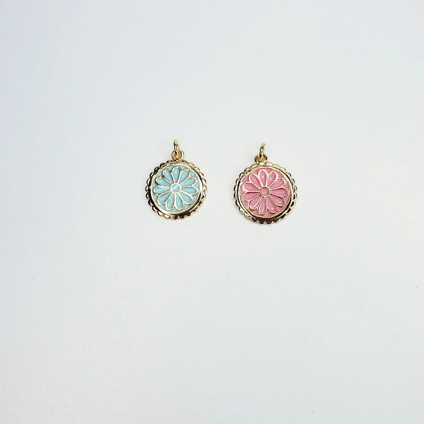 Gold Filled Enamel Flower Coin Charm
