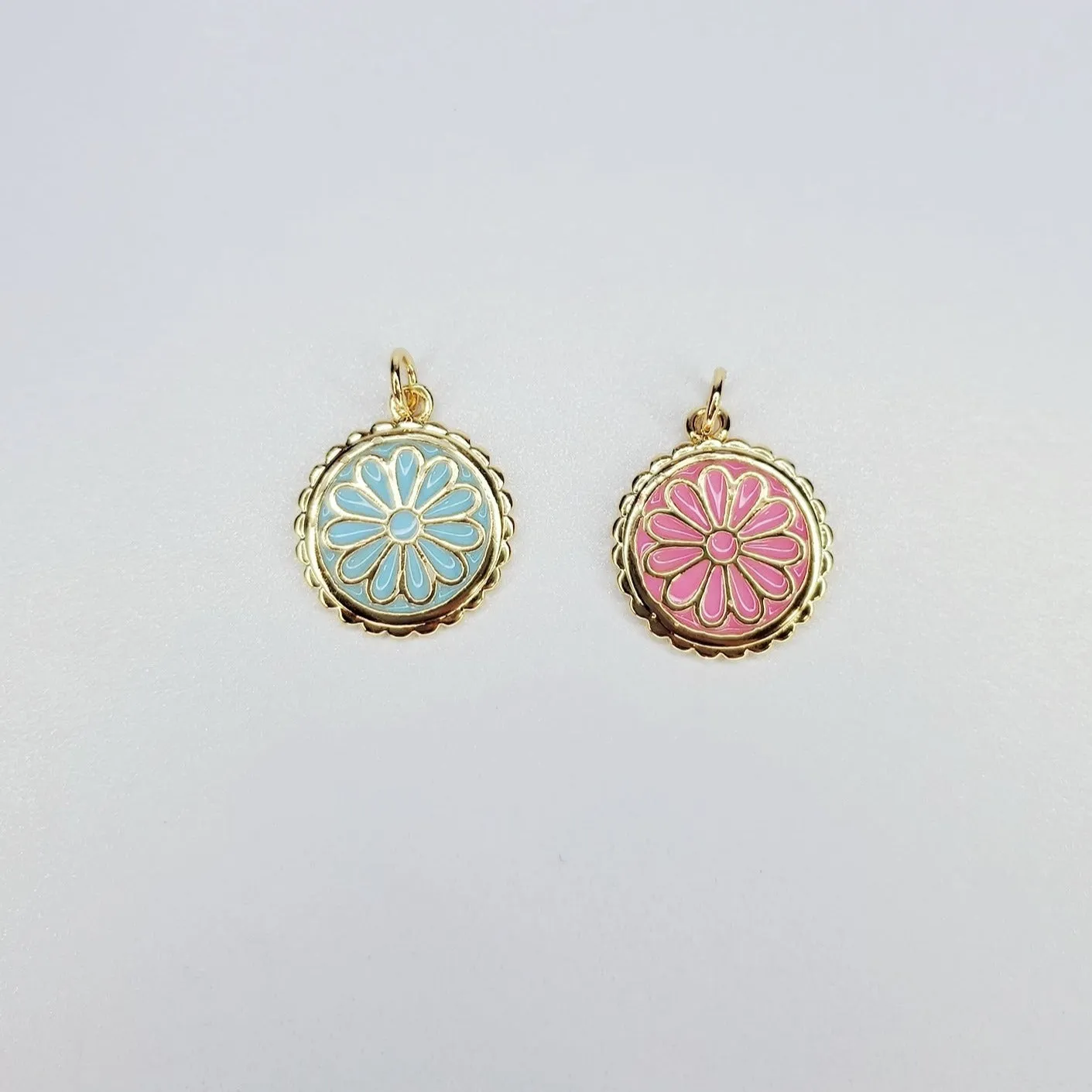 Gold Filled Enamel Flower Coin Charm