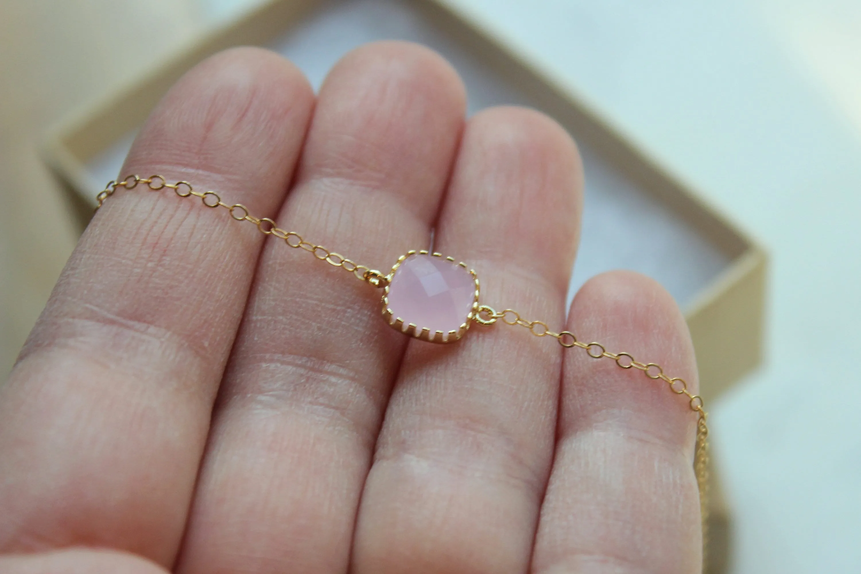 Gold Pink Necklace, Dainty Blush Necklace, Blush Bridesmaid Jewelry, Baby Pink Jewelry, Bridal Party Gift, Bridesmaid Necklace Gift under 25