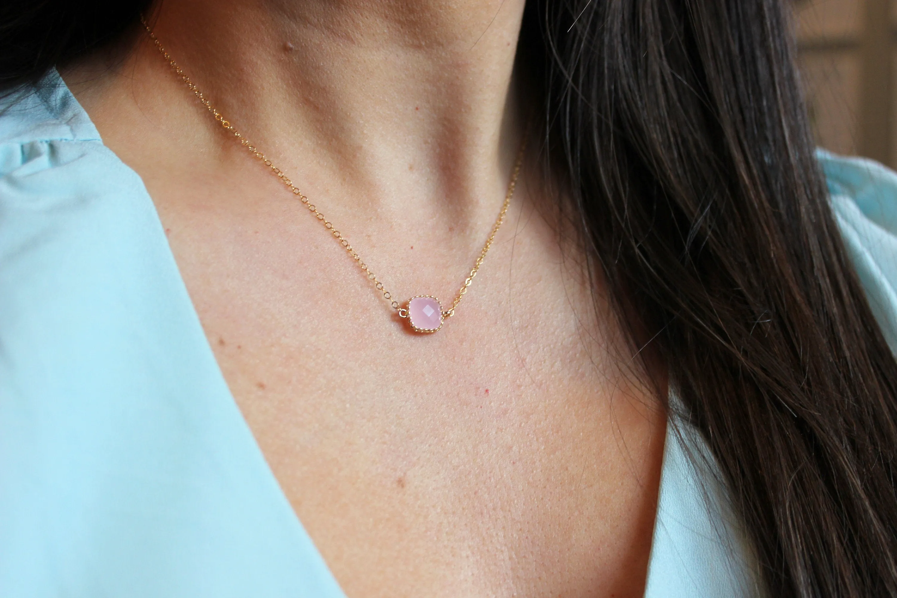 Gold Pink Necklace, Dainty Blush Necklace, Blush Bridesmaid Jewelry, Baby Pink Jewelry, Bridal Party Gift, Bridesmaid Necklace Gift under 25