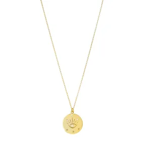 gold plated evil eye medallion necklace