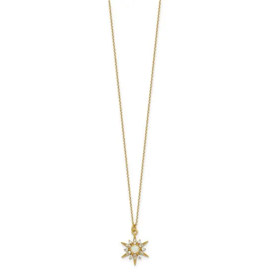 Gold Plated Sterling Silver Opal and CZ Star Necklace