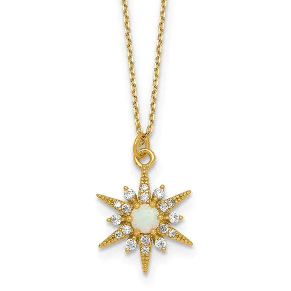 Gold Plated Sterling Silver Opal and CZ Star Necklace