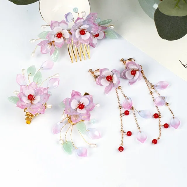 Handmade Crystal Pearls Flower Hair Combs Bridal Wedding Hair Accessory