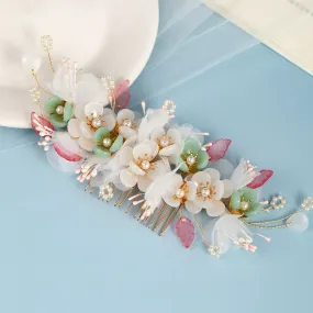 Handmade Crystal Pearls Flower Hair Combs Bridal Wedding Hair Accessory
