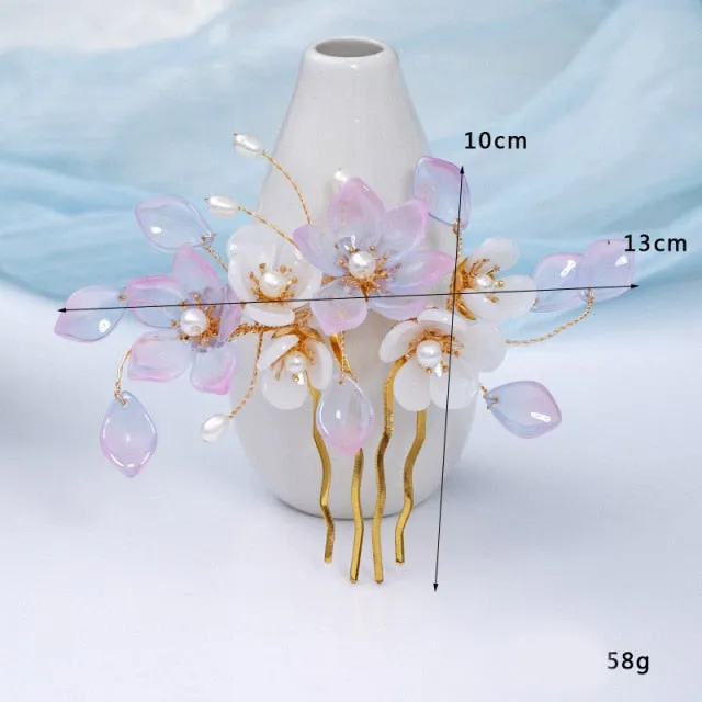 Handmade Crystal Pearls Flower Hair Combs Bridal Wedding Hair Accessory