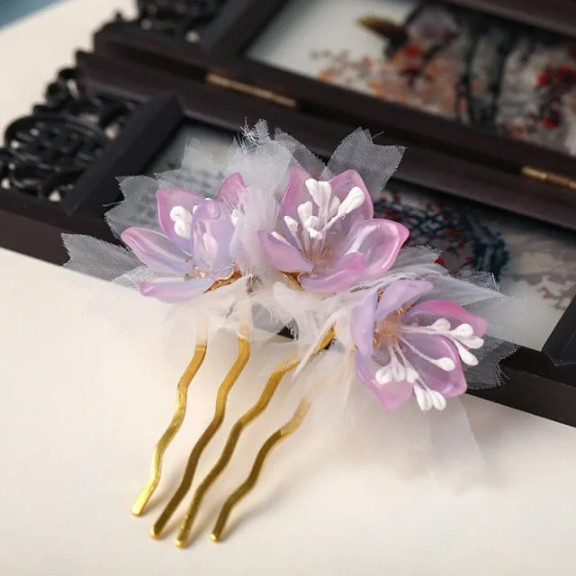Handmade Crystal Pearls Flower Hair Combs Bridal Wedding Hair Accessory