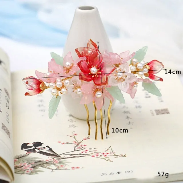Handmade Crystal Pearls Flower Hair Combs Bridal Wedding Hair Accessory