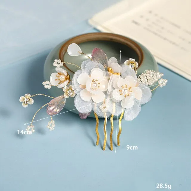 Handmade Crystal Pearls Flower Hair Combs Bridal Wedding Hair Accessory