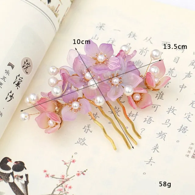 Handmade Crystal Pearls Flower Hair Combs Bridal Wedding Hair Accessory