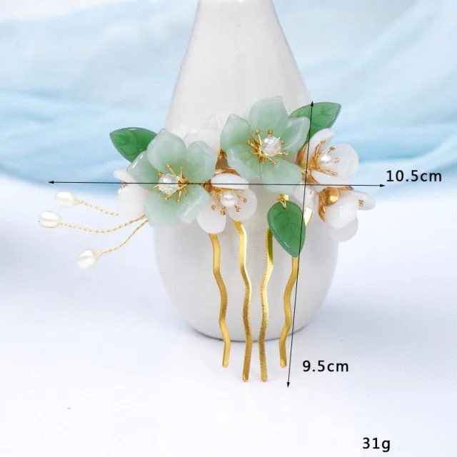 Handmade Crystal Pearls Flower Hair Combs Bridal Wedding Hair Accessory