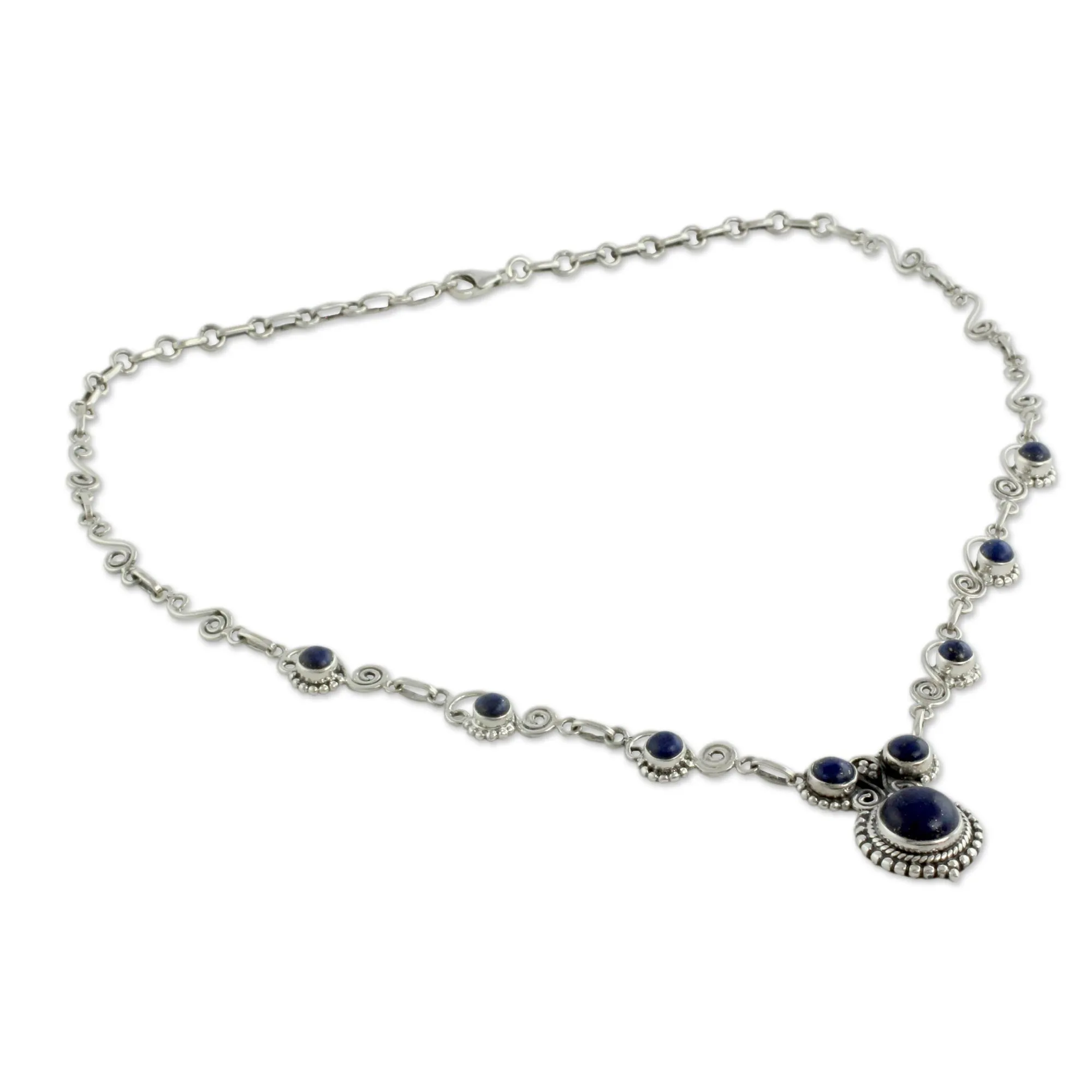 Indian Sterling Silver and Lapis Lazuli Necklace - Meerut Magic | NOVICA