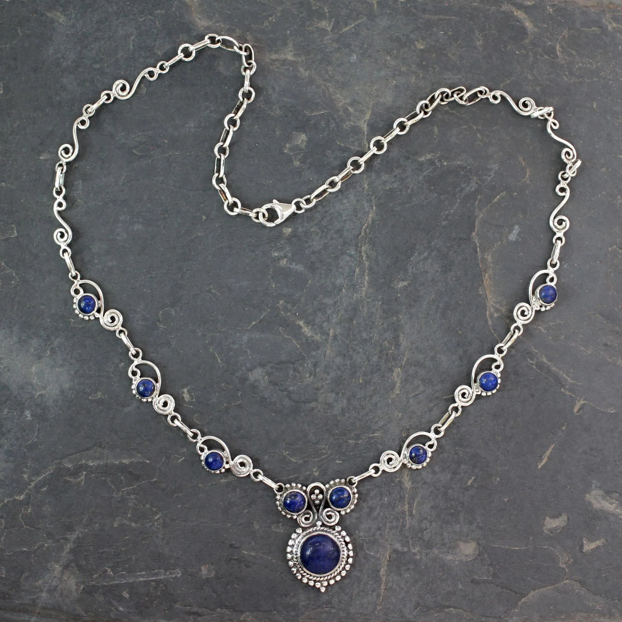 Indian Sterling Silver and Lapis Lazuli Necklace - Meerut Magic | NOVICA