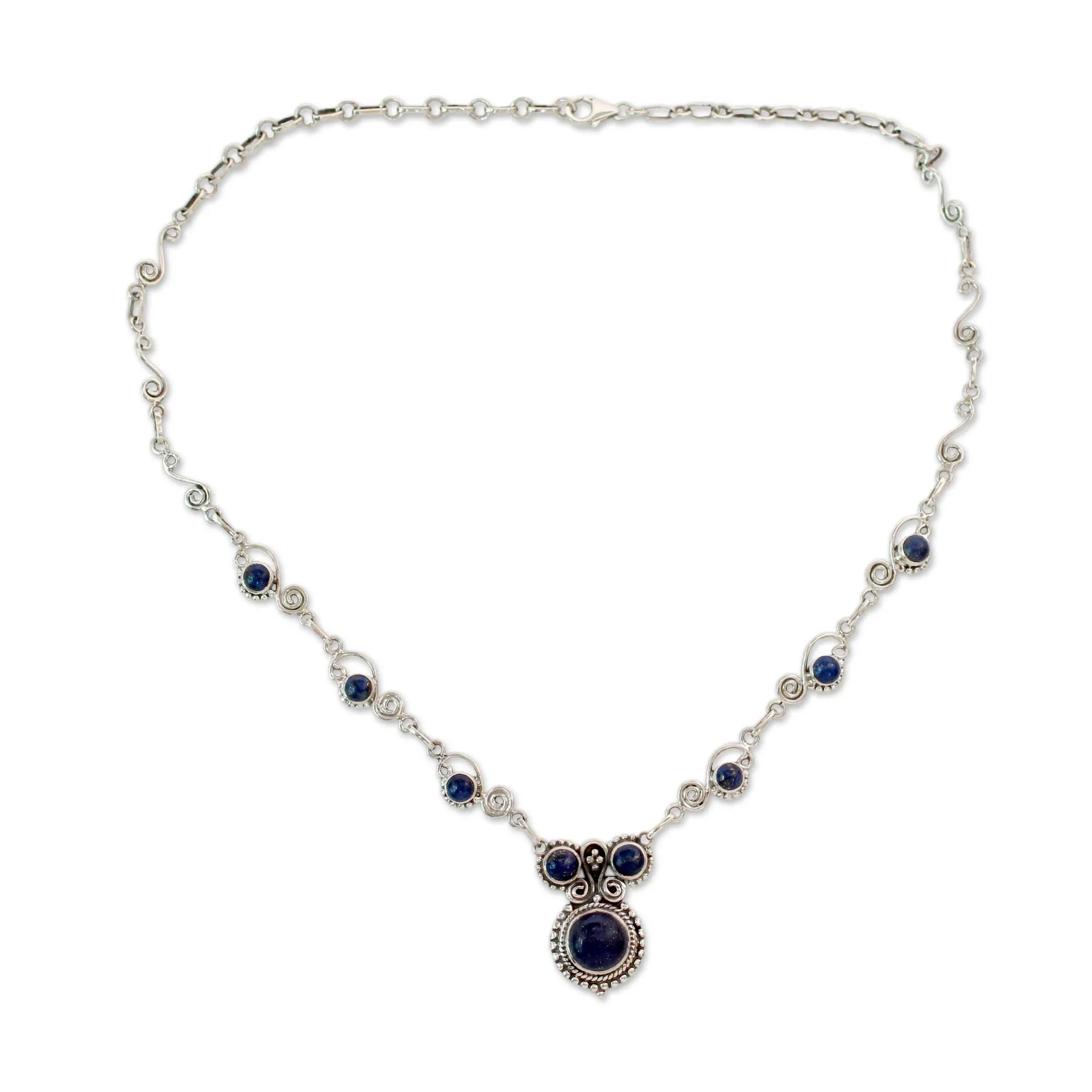 Indian Sterling Silver and Lapis Lazuli Necklace - Meerut Magic | NOVICA