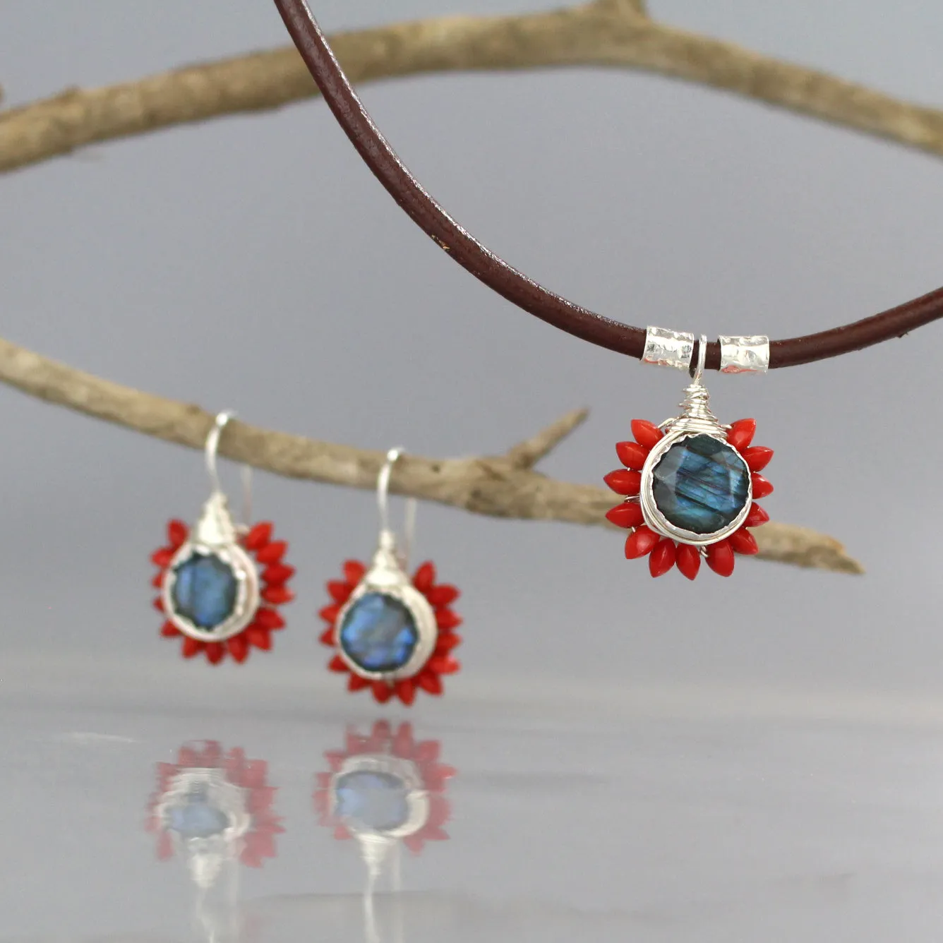 Labradorite Coral Flower Necklace