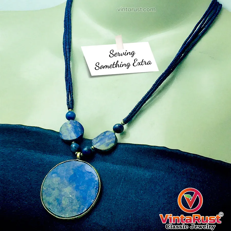 Lapis Lazuli Big Stone Pendant Necklace