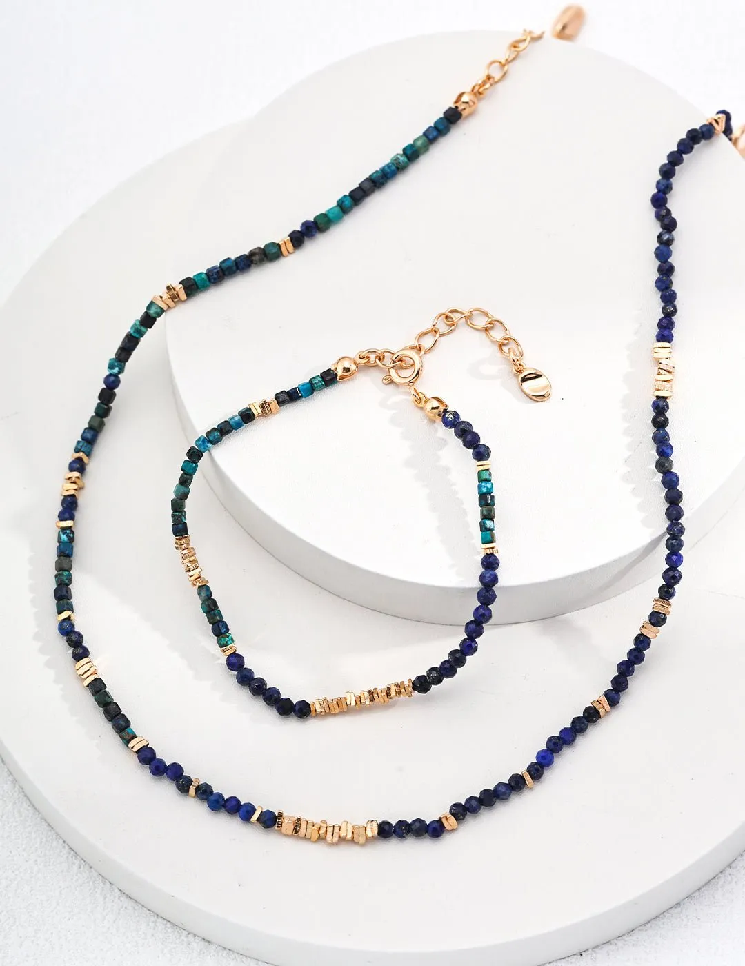 Lapis Lazuli Broken Gold Bead Necklaces