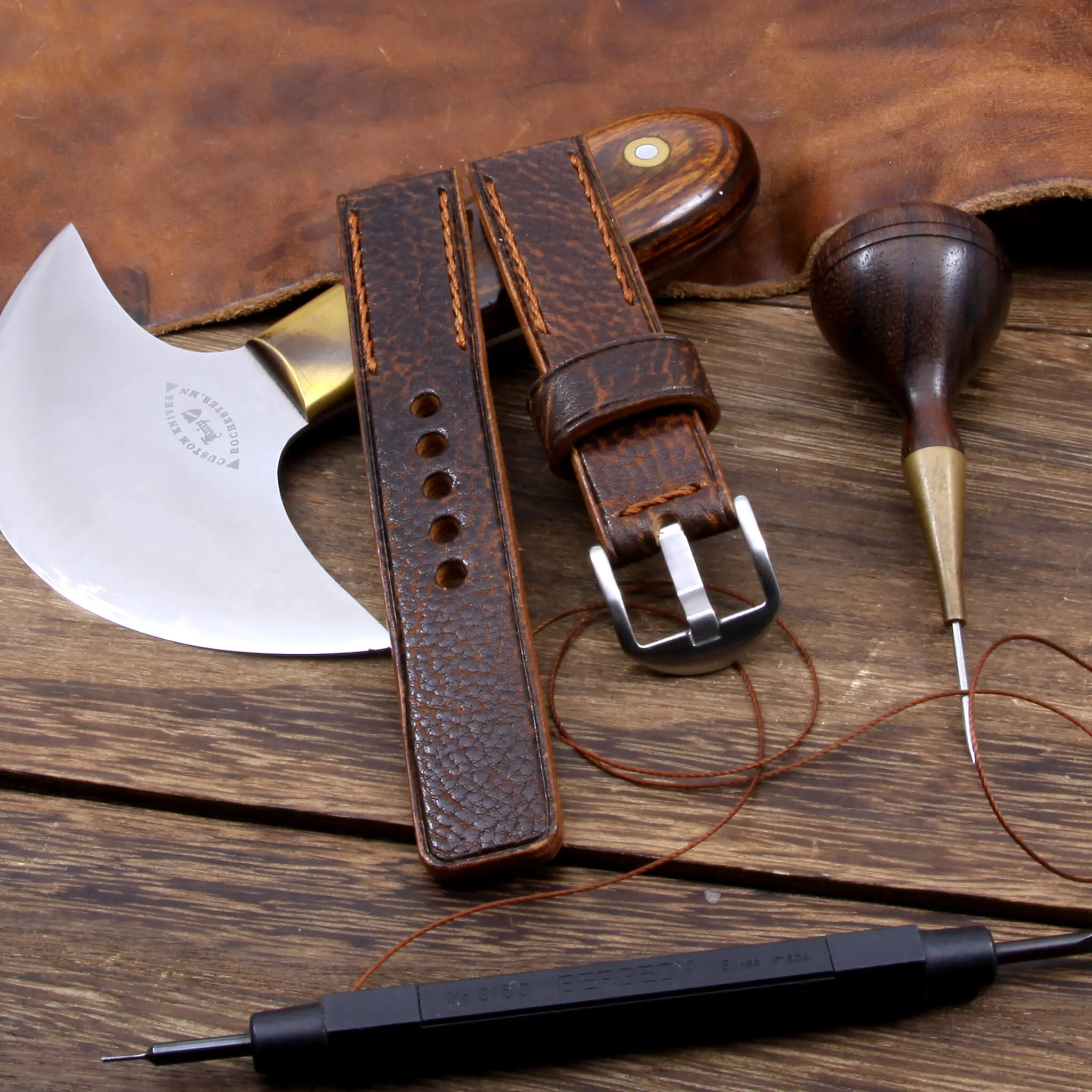 Leather Watch Strap, Gobi Cognac | Chain Stitch