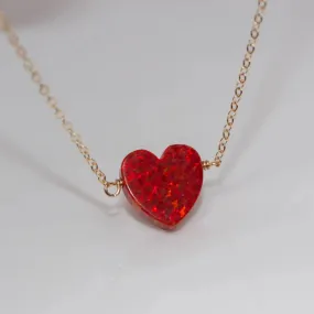 Leslie Francesca - Large Opal Heart Pendant Necklace (Red)
