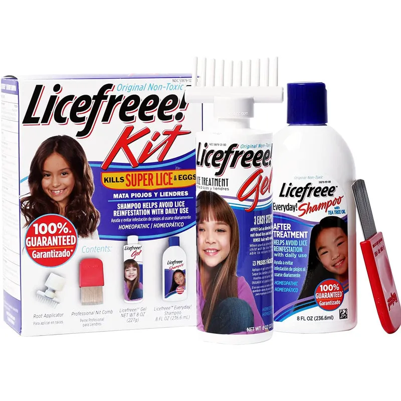 Licefreee Kit All-in-One Complete Lice Killing Treatment, Daily Maintenance Shampoo & Professional Nit Comb, 4 Piece Set