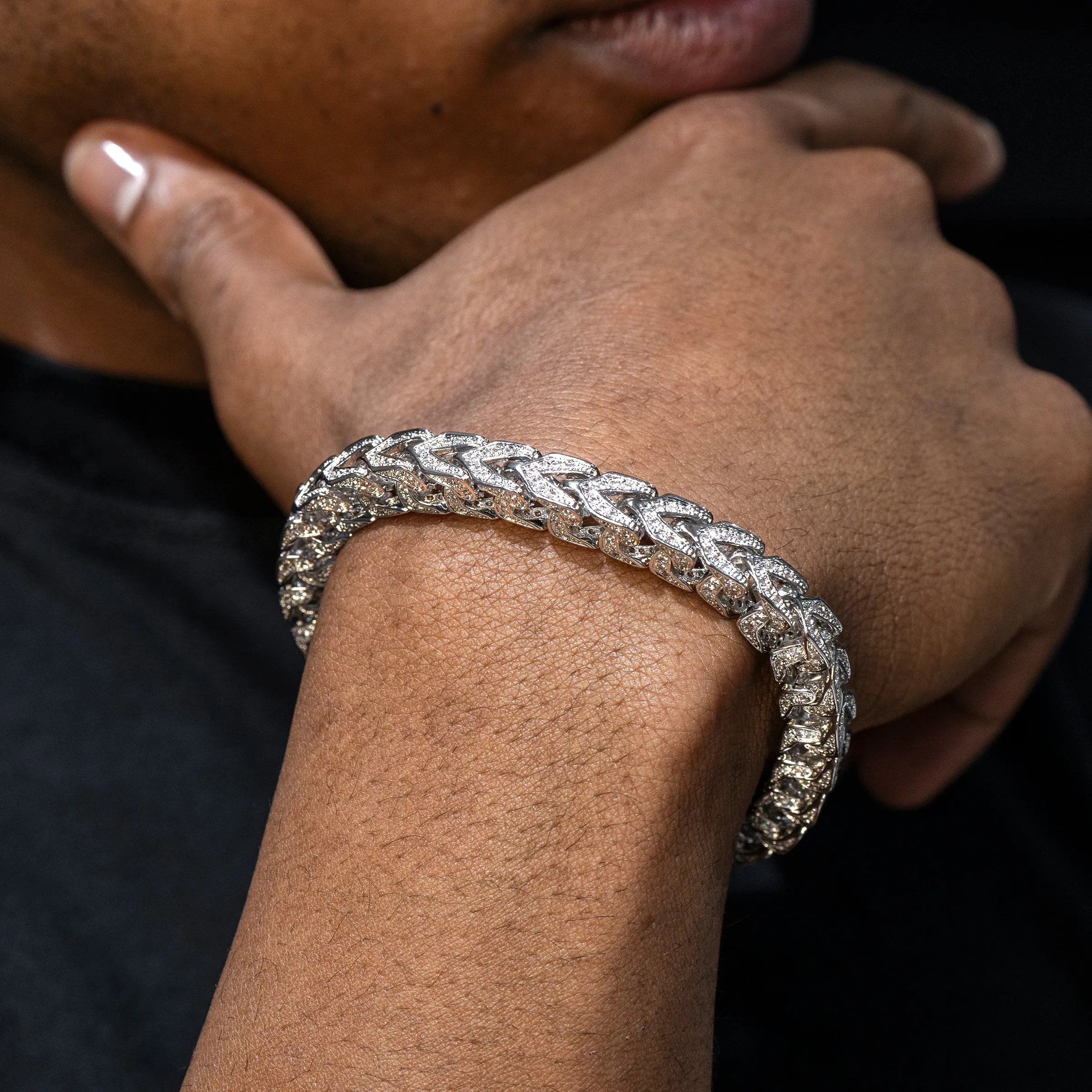 Mens White Gold Iced Out Solid Franco Bracelet